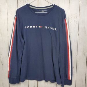 Tommy Hilfiger Long Sleeve Shirt Mens Large Blue Red White 100% Cotton
